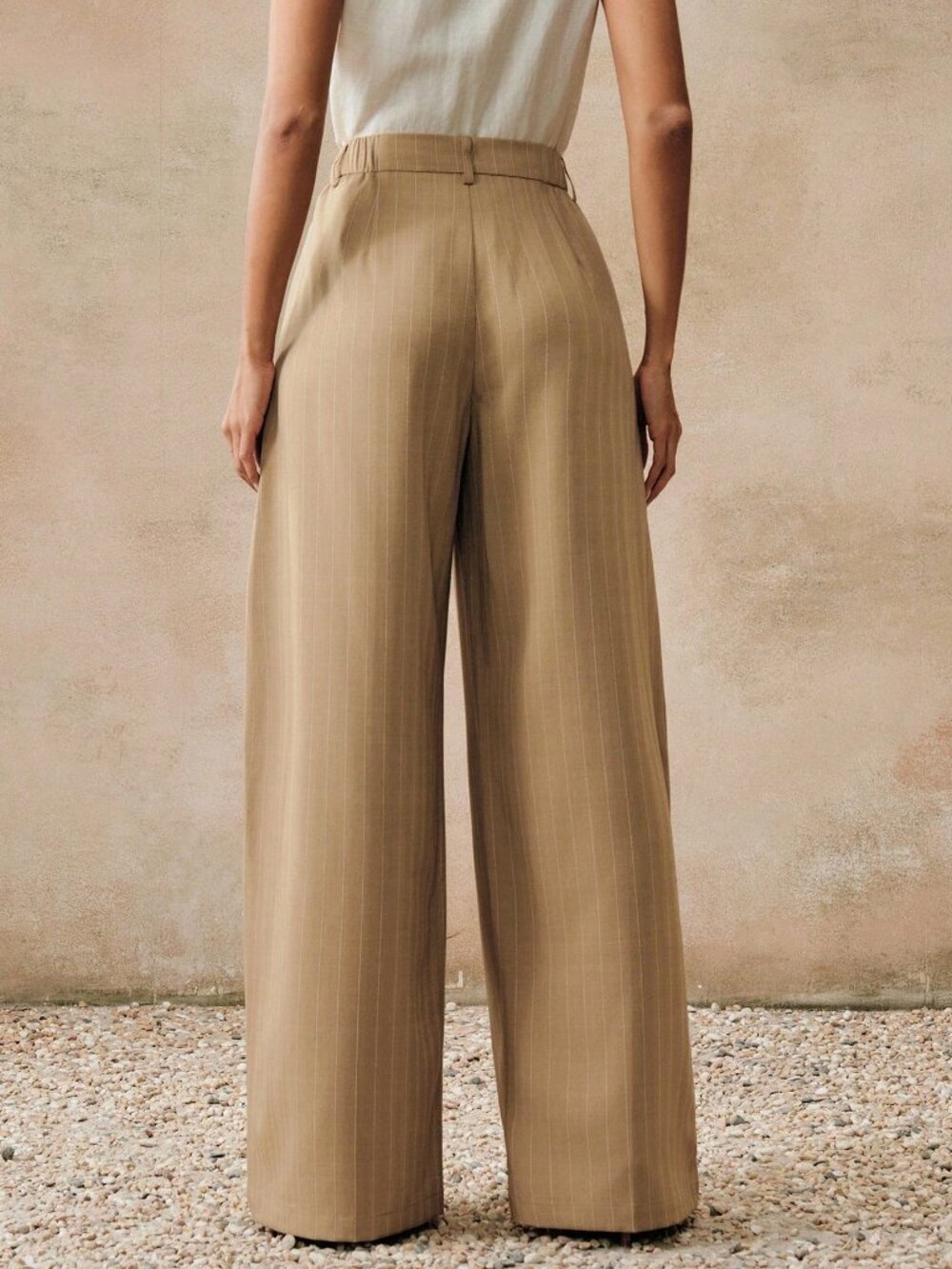 Khaki Casual Women's Striped Suit Pants - Picture 2 of 6